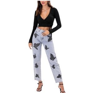 NWT Adika High Waist Mom Butterfly Print Jeans Sz M